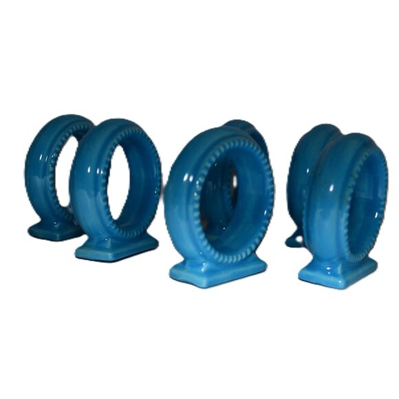 Other - Set Of 6 Ceramic Blue Napkin Rings Dining Accessories Table Decor